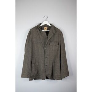 Trevero Herringbone Jacket Mens Medium Brown Wool Linen Blend Blazer Vtg Inspire